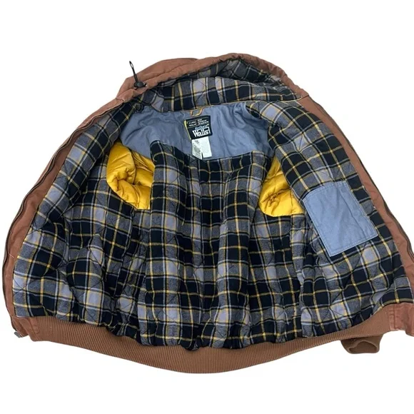 Walls Canvas Hooded Jacket XL Quilted Flannel Lined Brown Elbow Patches EnDura - Picture 7 of 14